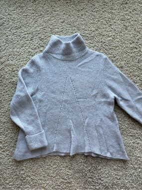 Mint Velvet Wool Mohair gray ribbed knit turtleneck chunky sweater cozy cabin XL